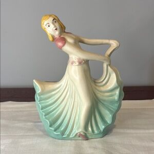 Vintage 1940's Hull Pottery
U.S.A. Dancing Lady Planter Vase #955 Pink Teal MCM